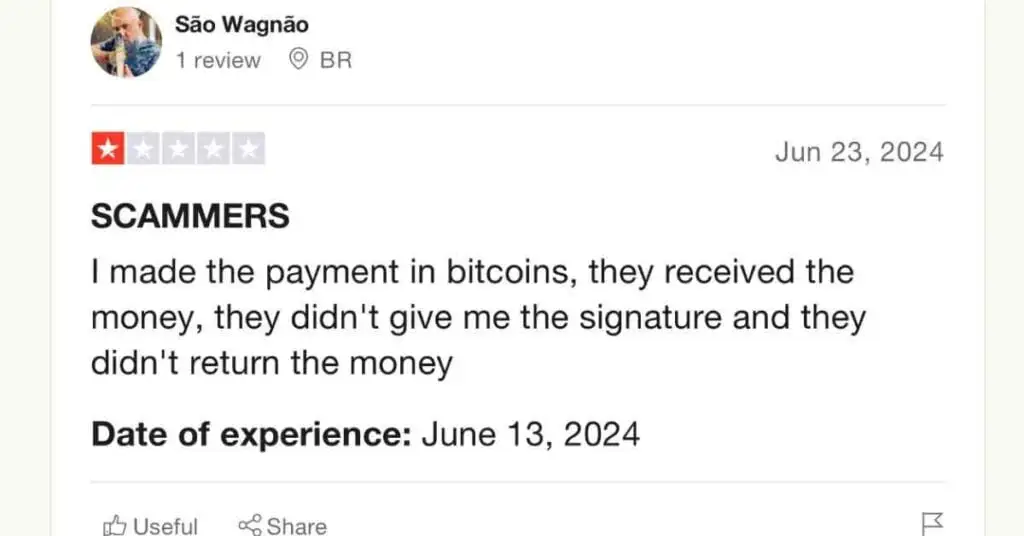 A review of a company accused of scamming a customer who paid in bitcoins.