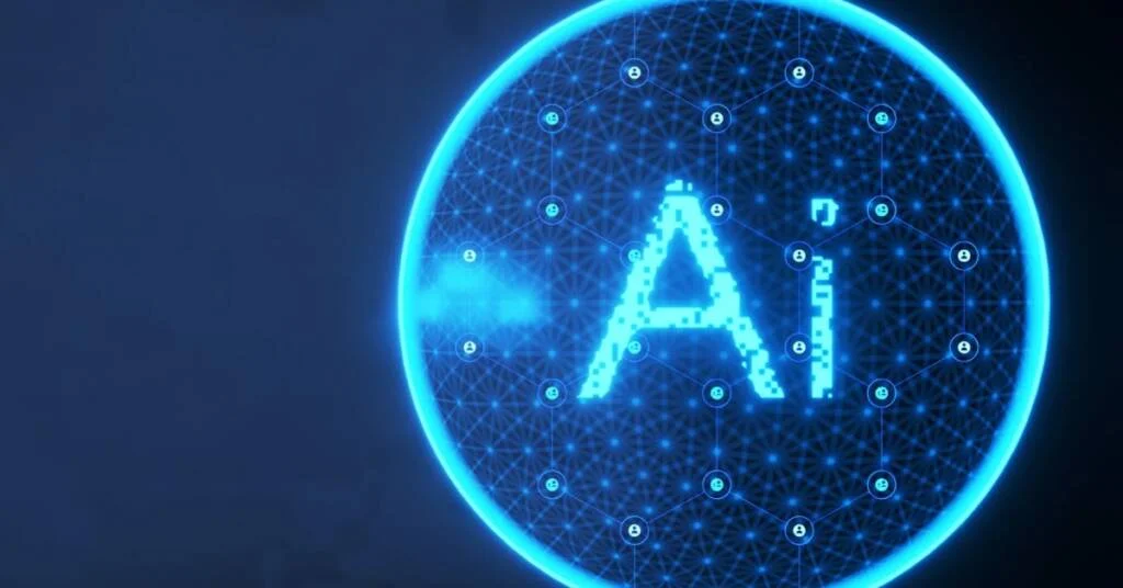 Blue glowing sphere with the word "AI" inside